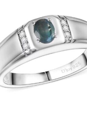 Men's Genuine Alexandrite & 925 Sterling Band Ring with Moissanite